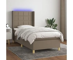 Lova su spyruoklėmis/čiužiniu/LED, taupe, 80x200cm, audinys