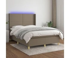 Lova su spyruoklėmis/čiužiniu/LED, taupe, 140x190 cm, audinys