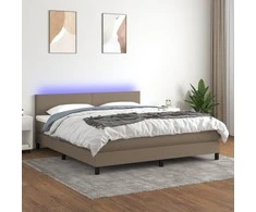 Lova su spyruoklėmis/čiužiniu/LED, taupe, 160x200 cm, audinys
