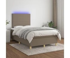 Lova su spyruoklėmis/čiužiniu/LED, taupe, 120x200cm, audinys