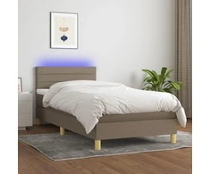 Lova su spyruoklėmis/čiužiniu/LED, taupe, 90x200 cm, audinys