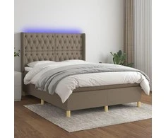 Lova su spyruoklėmis/čiužiniu/LED, taupe, 140x190 cm, audinys