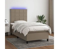 Lova su spyruoklėmis/čiužiniu/LED, taupe, 90x190 cm, audinys