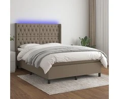 Lova su spyruoklėmis/čiužiniu/LED, taupe, 140x190 cm, audinys
