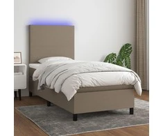 Lova su spyruoklėmis/čiužiniu/LED, taupe, 90x200 cm, audinys