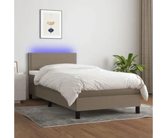 Lova su spyruoklėmis/čiužiniu/LED, taupe, 90x190 cm, audinys