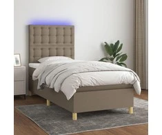 Lova su spyruoklėmis/čiužiniu/LED, taupe, 80x200cm, audinys