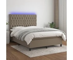Lova su spyruoklėmis/čiužiniu/LED, taupe, 140x190 cm, audinys