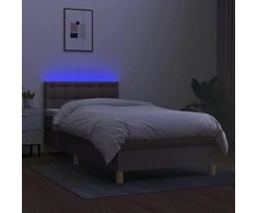 Lova su spyruoklėmis/čiužiniu/LED, taupe, 90x200 cm, audinys