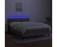 Lova su spyruoklėmis/čiužiniu/LED, taupe, 140x200 cm, audinys