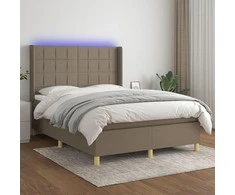Lova su spyruoklėmis/čiužiniu/LED, taupe, 140x190 cm, audinys