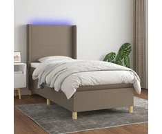 Lova su spyruoklėmis/čiužiniu/LED, taupe, 90x190 cm, audinys