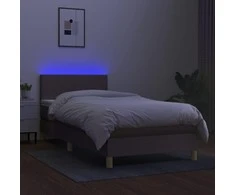 Lova su spyruoklėmis/čiužiniu/LED, taupe, 100x200 cm, audinys