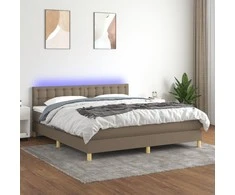 Lova su spyruoklėmis/čiužiniu/LED, taupe, 160x200 cm, audinys