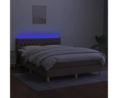 Lova su spyruoklėmis/čiužiniu/LED, taupe, 140x200 cm, audinys