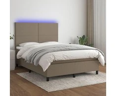 Lova su spyruoklėmis/čiužiniu/LED, taupe, 140x190 cm, audinys