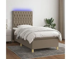 Lova su spyruoklėmis/čiužiniu/LED, taupe, 90x190 cm, audinys