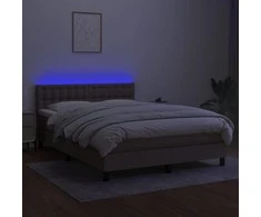 Lova su spyruoklėmis/čiužiniu/LED, taupe, 140x190 cm, audinys