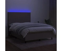 Lova su spyruoklėmis/čiužiniu/LED, taupe, 140x190 cm, audinys