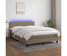 Lova su spyruoklėmis/čiužiniu/LED, taupe, 140x190 cm, audinys