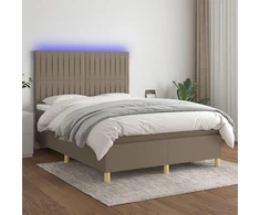 Lova su spyruoklėmis/čiužiniu/LED, taupe, 140x190 cm, audinys
