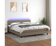 Lova su spyruoklėmis/čiužiniu/LED, taupe, 160x200 cm, audinys