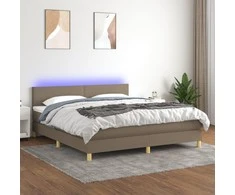 Lova su spyruoklėmis/čiužiniu/LED, taupe, 160x200 cm, audinys