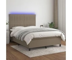 Lova su spyruoklėmis/čiužiniu/LED, taupe, 140x190 cm, audinys