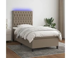 Lova su spyruoklėmis/čiužiniu/LED, taupe, 90x190 cm, audinys