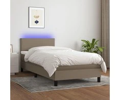 Lova su spyruoklėmis/čiužiniu/LED, taupe, 80x200cm, audinys