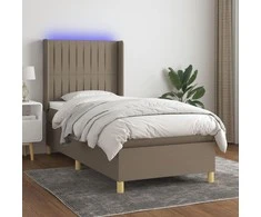 Lova su spyruoklėmis/čiužiniu/LED, taupe, 90x190 cm, audinys