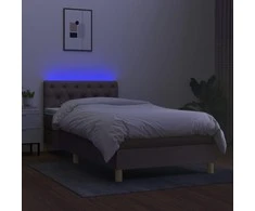 Lova su spyruoklėmis/čiužiniu/LED, taupe, 80x200cm, audinys