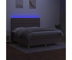 Lova su spyruoklėmis/čiužiniu/LED, taupe, 180x200 cm, audinys
