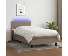 Lova su spyruoklėmis/čiužiniu/LED, taupe, 90x190 cm, audinys