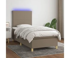 Lova su spyruoklėmis/čiužiniu/LED, taupe, 90x190 cm, audinys