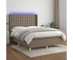 Lova su spyruoklėmis/čiužiniu/LED, taupe, 140x200 cm, audinys