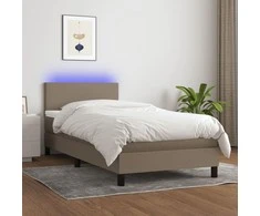 Lova su spyruoklėmis/čiužiniu/LED, taupe, 90x200 cm, audinys