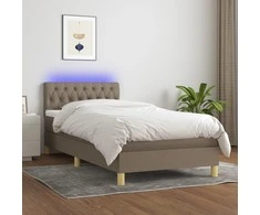 Lova su spyruoklėmis/čiužiniu/LED, taupe, 90x200 cm, audinys