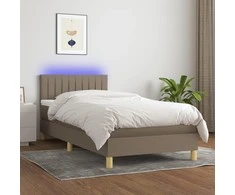 Lova su spyruoklėmis/čiužiniu/LED, taupe, 80x200cm, audinys