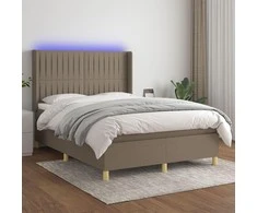 Lova su spyruoklėmis/čiužiniu/LED, taupe, 140x200 cm, audinys