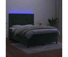 Lova su spyruoklėmis/čiužiniu/LED, žalia, 140x200cm, aksomas