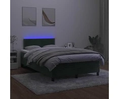 Lova su spyruoklėmis/čiužiniu/LED, žalia, 120x190cm, aksomas