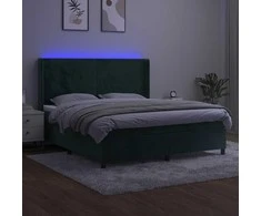Lova su spyruoklėmis/čiužiniu/LED, žalia, 160x200cm, aksomas