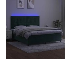 Lova su spyruoklėmis/čiužiniu/LED, žalia, 180x200cm, aksomas