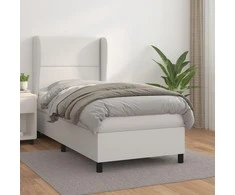Lova su spyruoklėmis ir čiužiniu, balta,100x200cm, dirbtinė oda