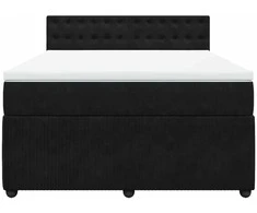 Lova su spyruoklėmis ir čiužiniu, juoda, 140x190 cm, aksomas