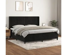 Lova su spyruoklėmis ir čiužiniu, juoda, 200x200 cm, aksomas