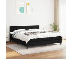 Lova su spyruoklėmis ir čiužiniu, juoda, 180x200 cm, audinys