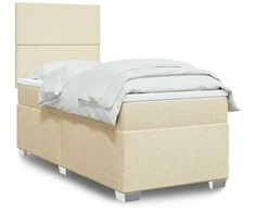 Lova su spyruoklėmis ir čiužiniu, kreminė, 90x200 cm, audinys