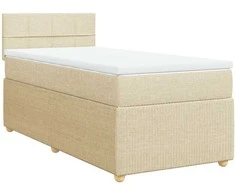 Lova su spyruoklėmis ir čiužiniu, kreminė, 80x200cm, audinys